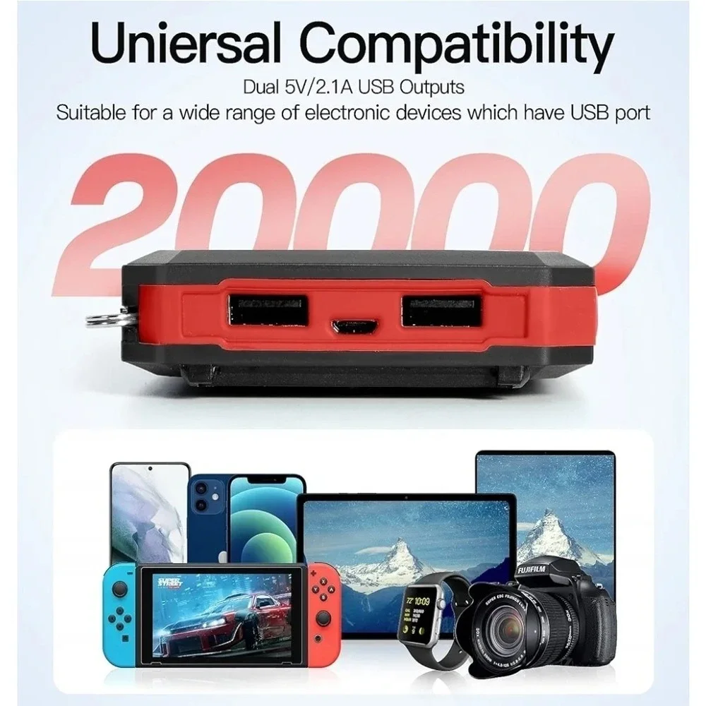 Power Bank 20000mAh Solar Portable Charger Backup Battery Dual LED IPX4 Shockpro
